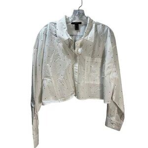 NWT Forever 21 Embellished White Crop‎ Shirt Large